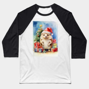 Christmas Hedgehog Watecolour Baseball T-Shirt